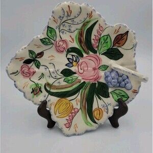 Vintage Ridge China Floral Leaf Shaped Handled Plate Southern Potteries 10”